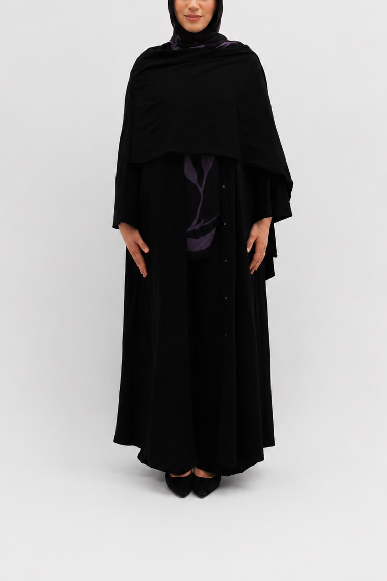 Drape front Abaya - Black