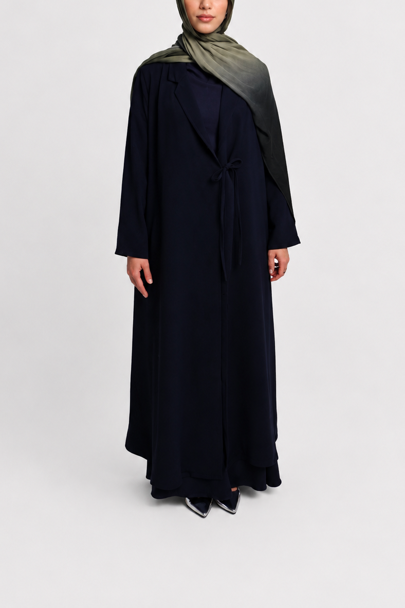 Blazer Tie Abaya - Midnight Navy