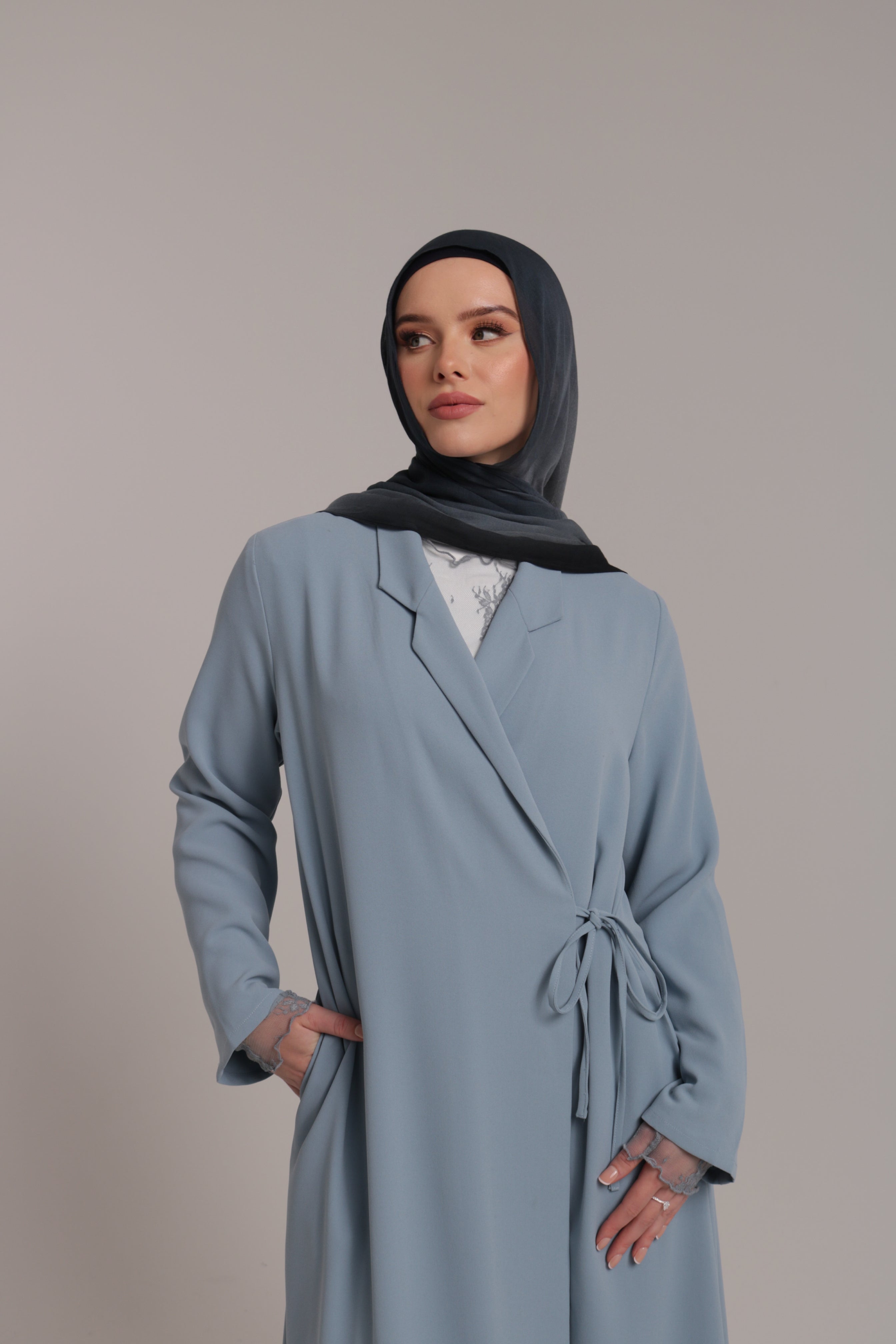 Blazer Tie Abaya - Sky