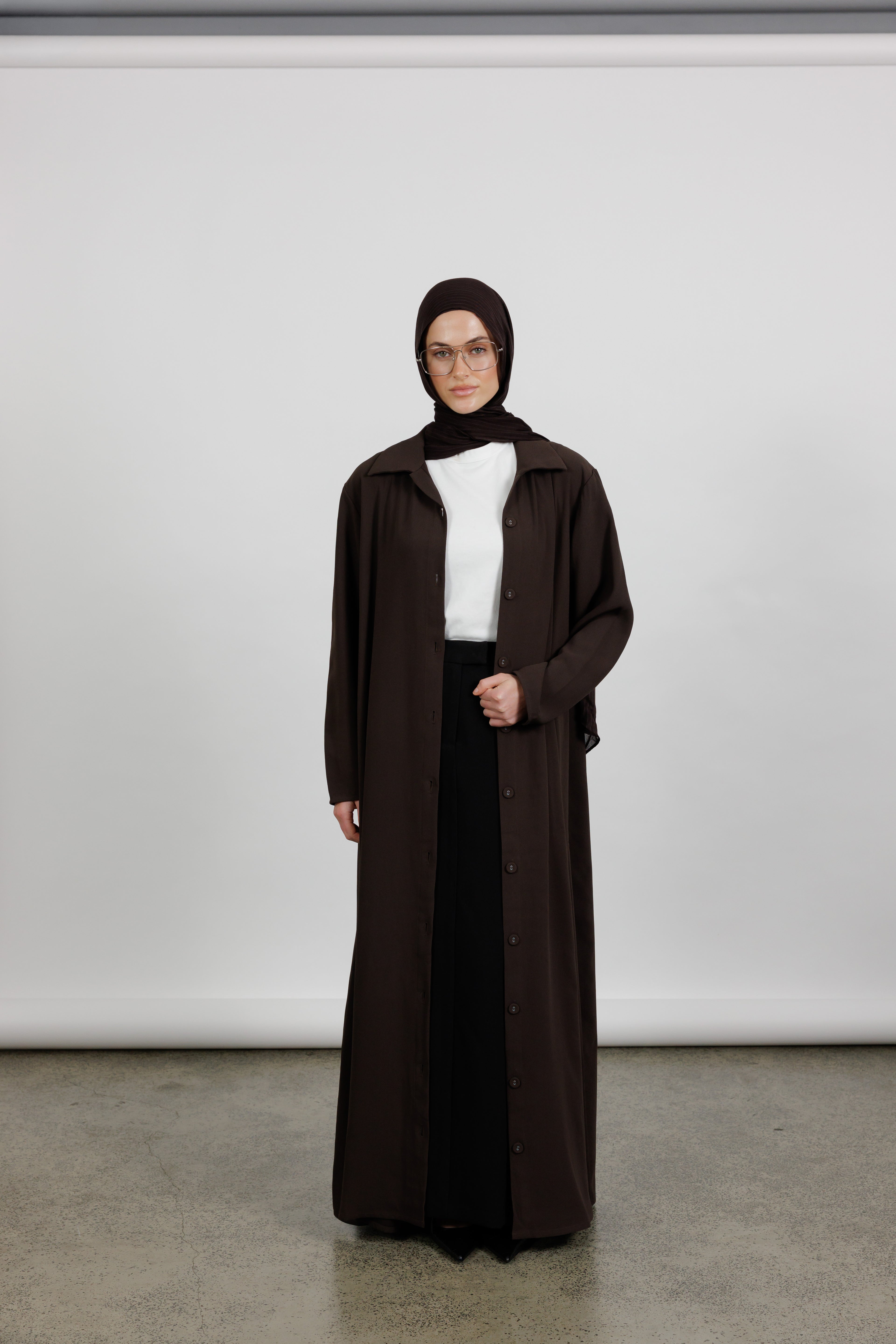 Collared Button Abaya - Espresso