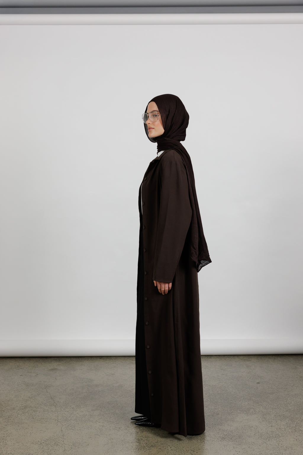 Collared Button Abaya - Espresso