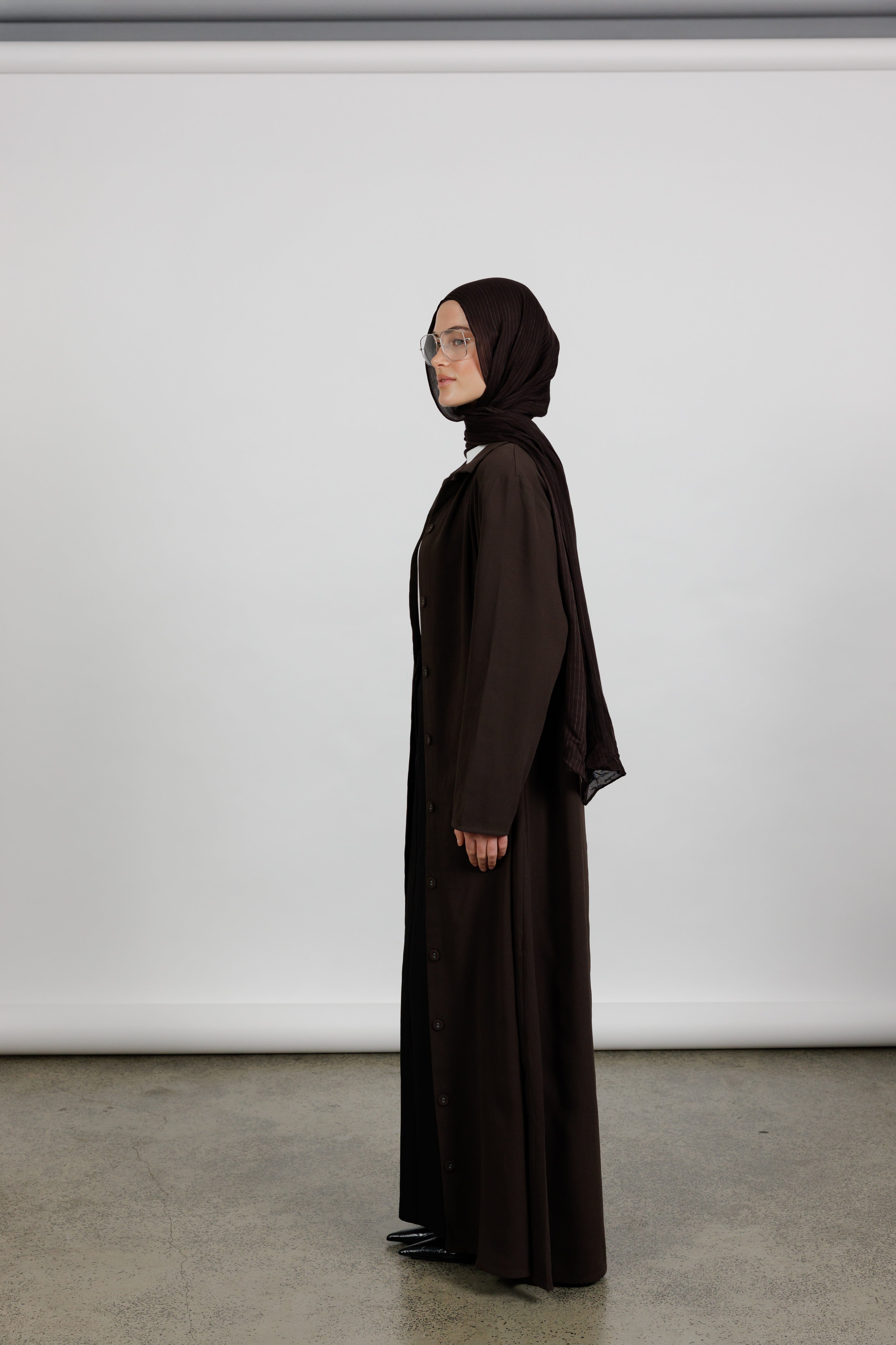 Collared Button Abaya - Espresso