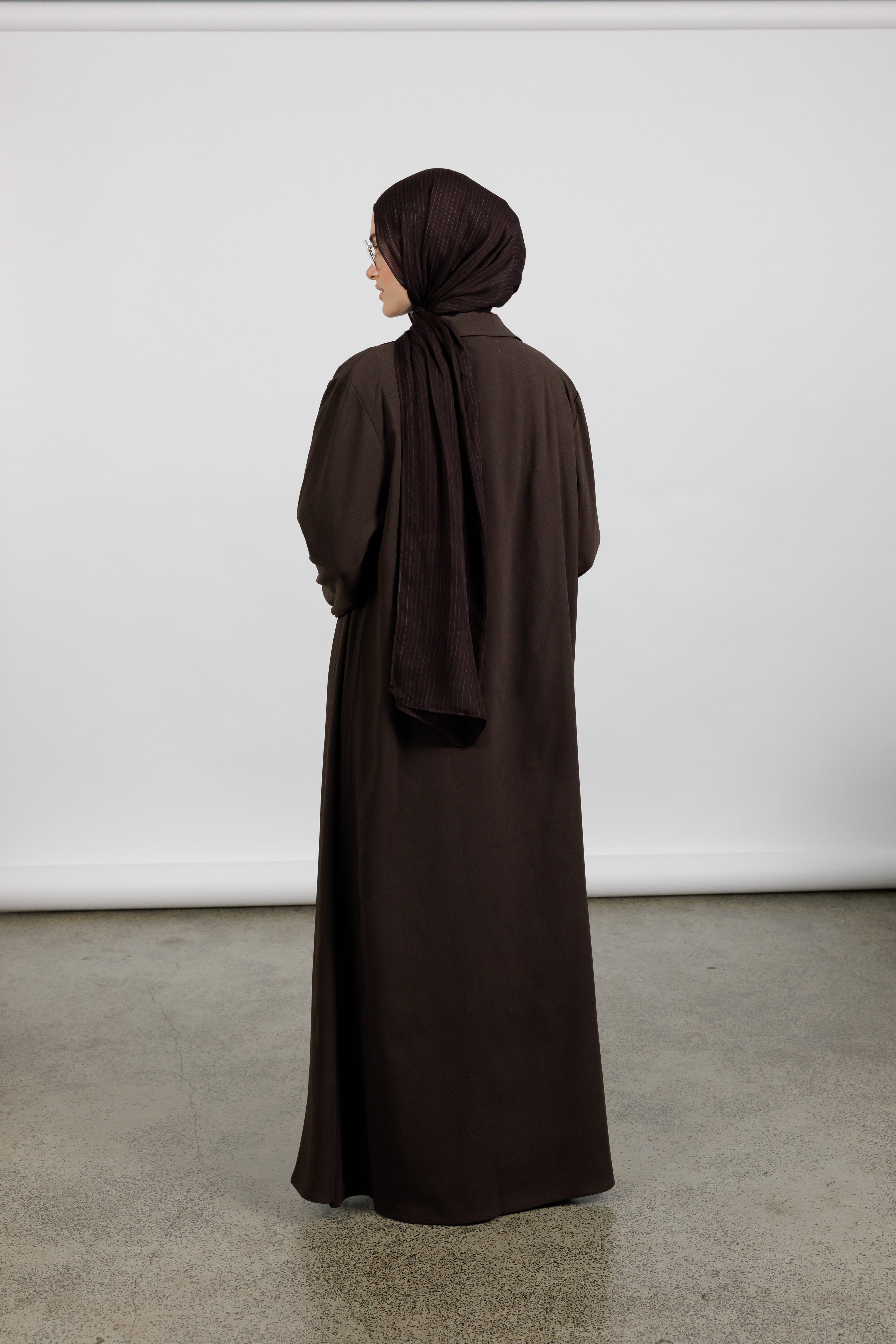 Collared Button Abaya - Espresso