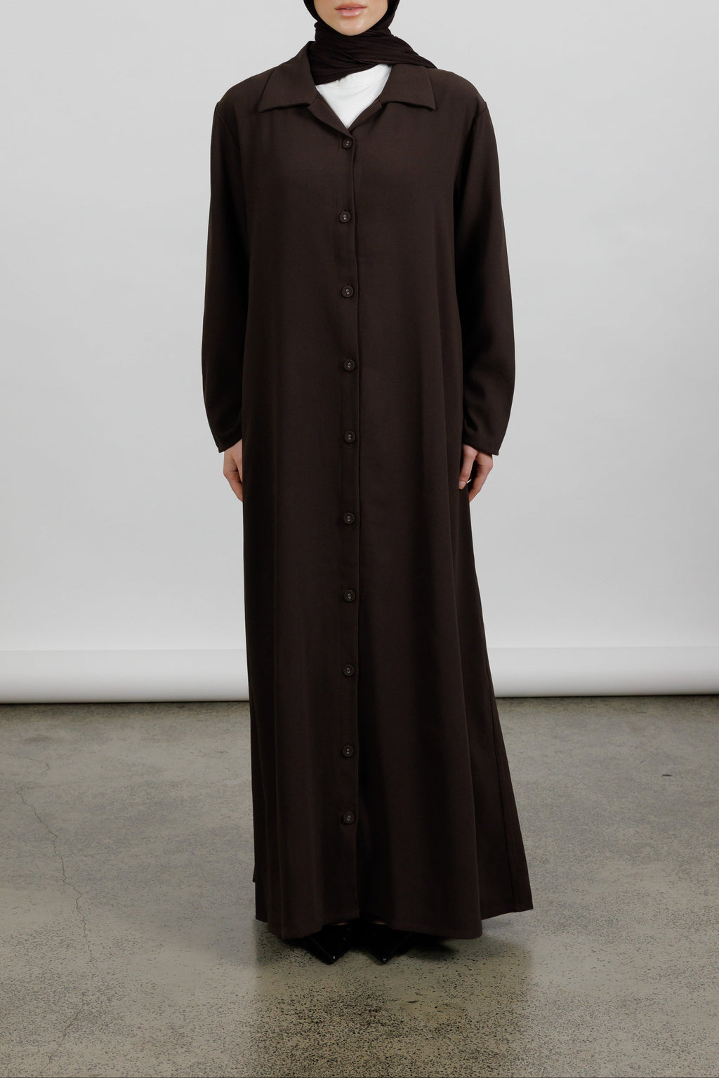 Collared Button Abaya - Espresso