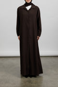 Collared Button Abaya - Espresso