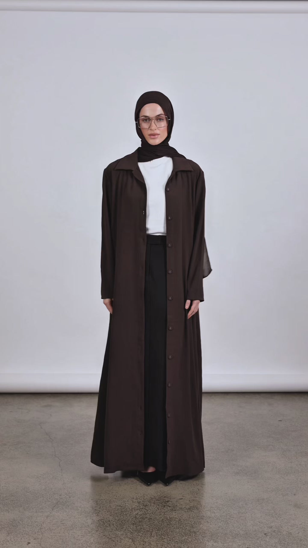 Collared Button Abaya - Espresso