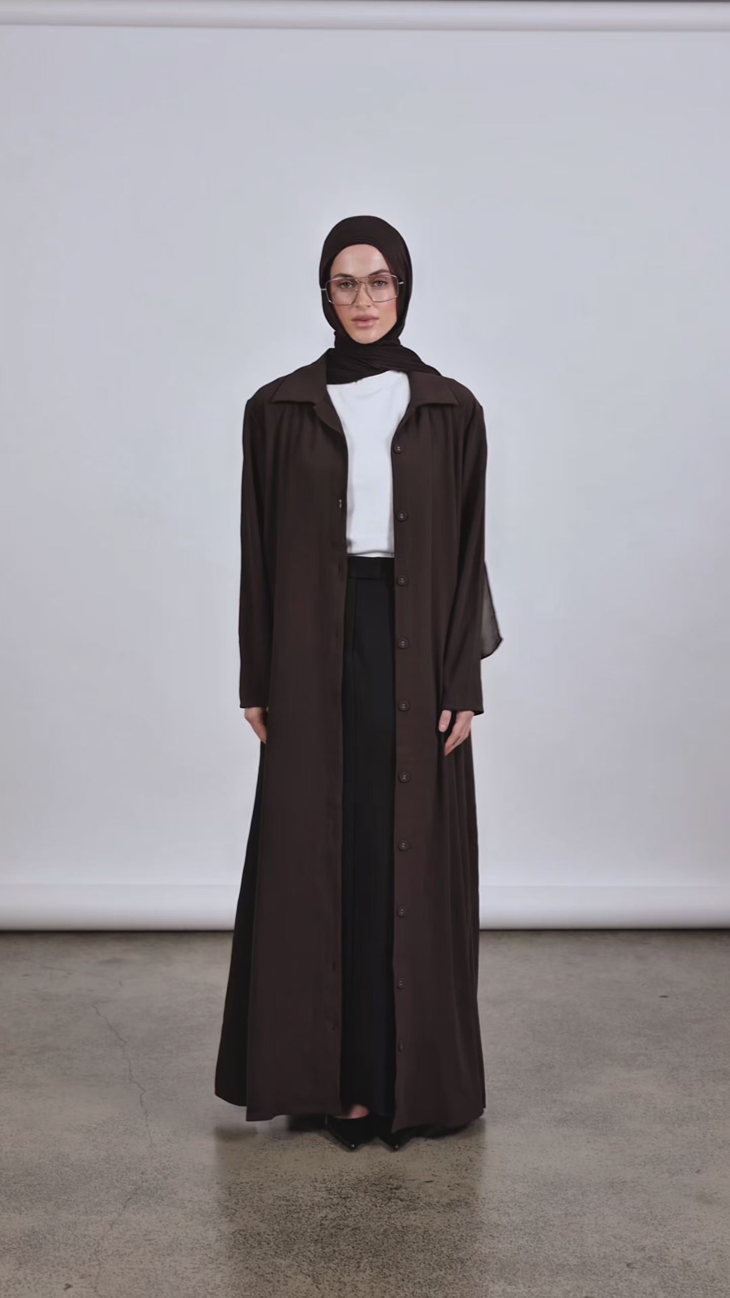 Collared Button Abaya - Espresso